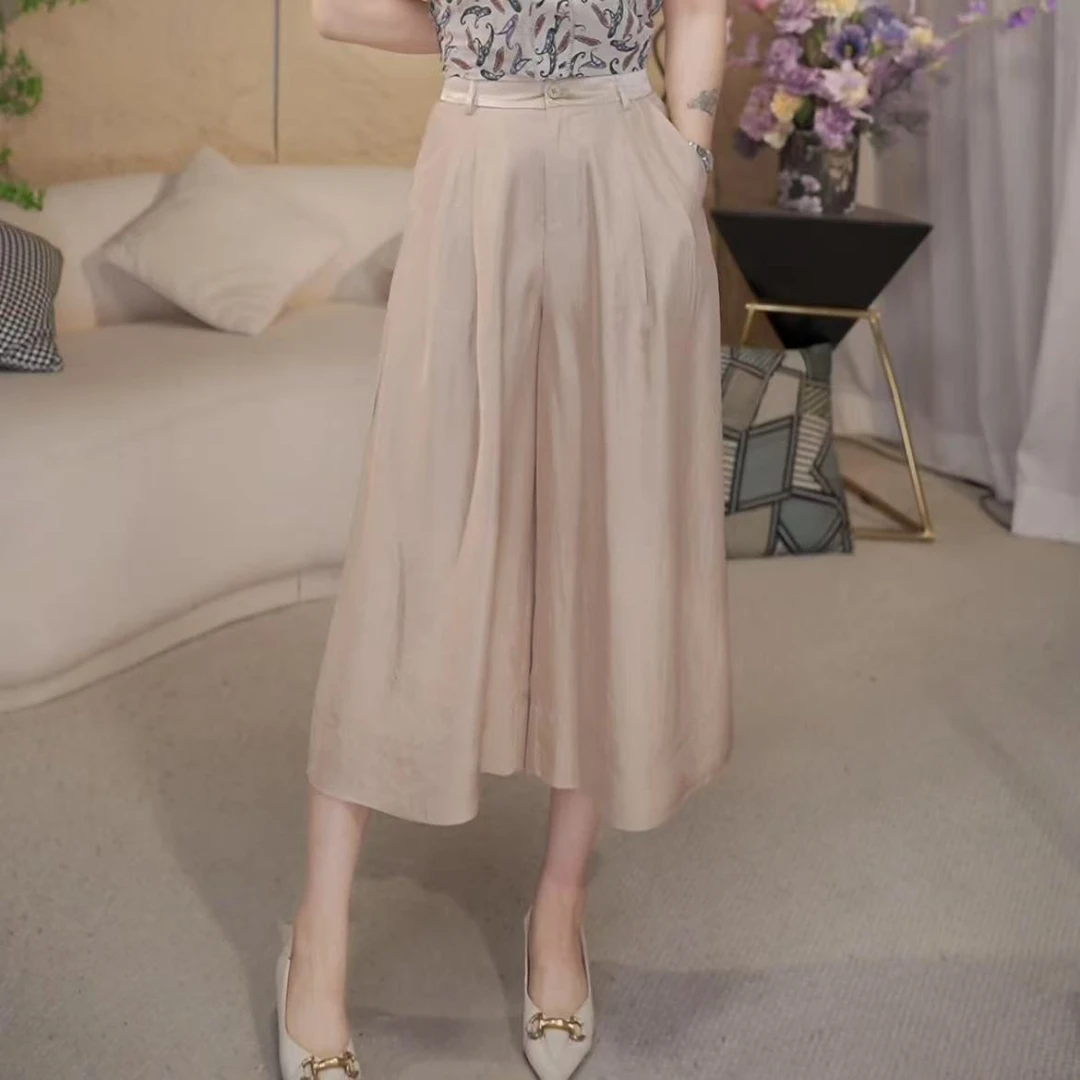 【依依推荐】165夏季中高腰八分裤休闲气质时尚百搭大摆休闲裤