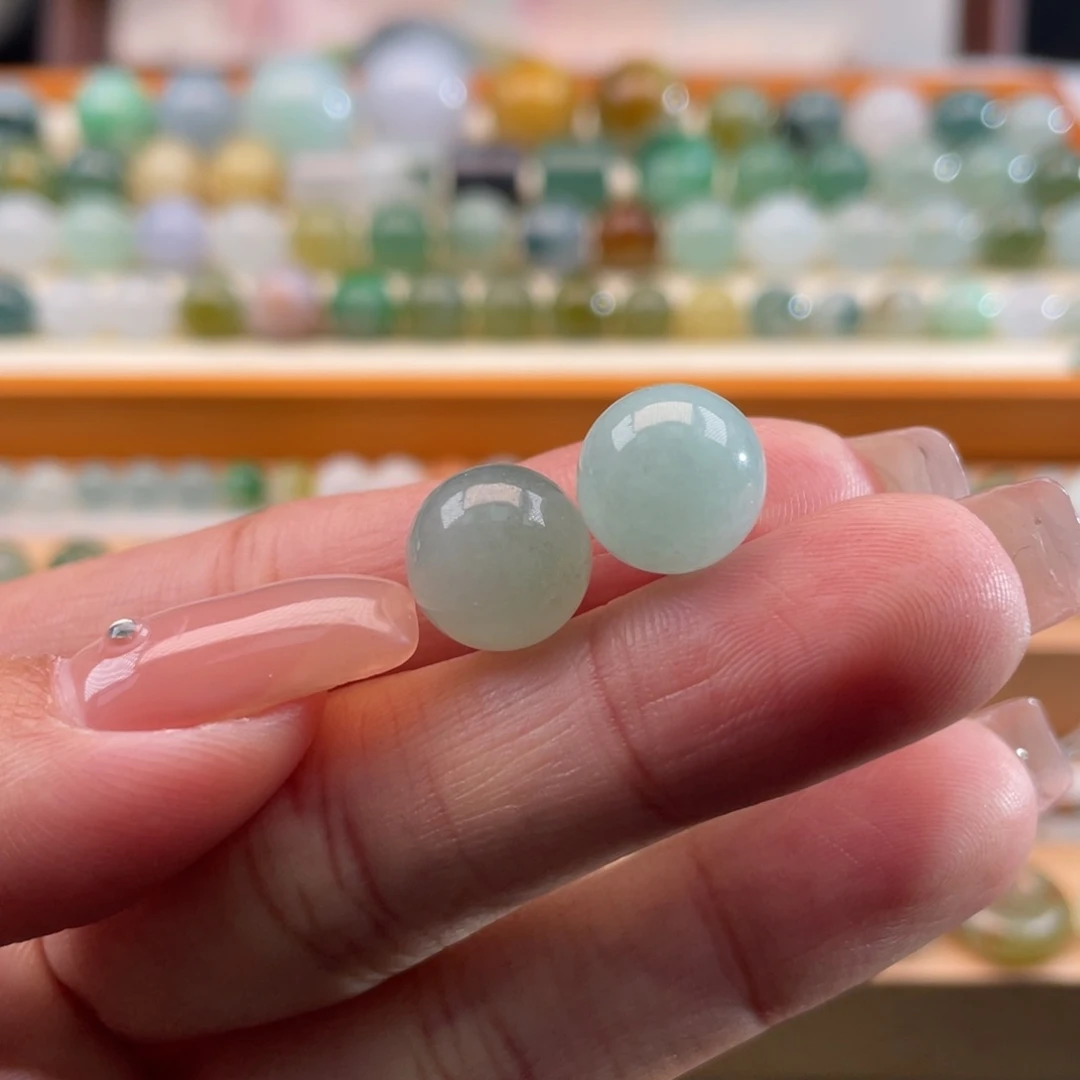 散珠翡翠天然缅甸翡翠a货一对10+