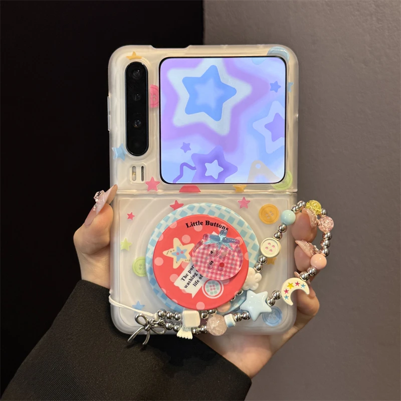 适用华为purax折叠屏手机壳波漾纹pocket2纽扣格纹西红柿磁吸支架