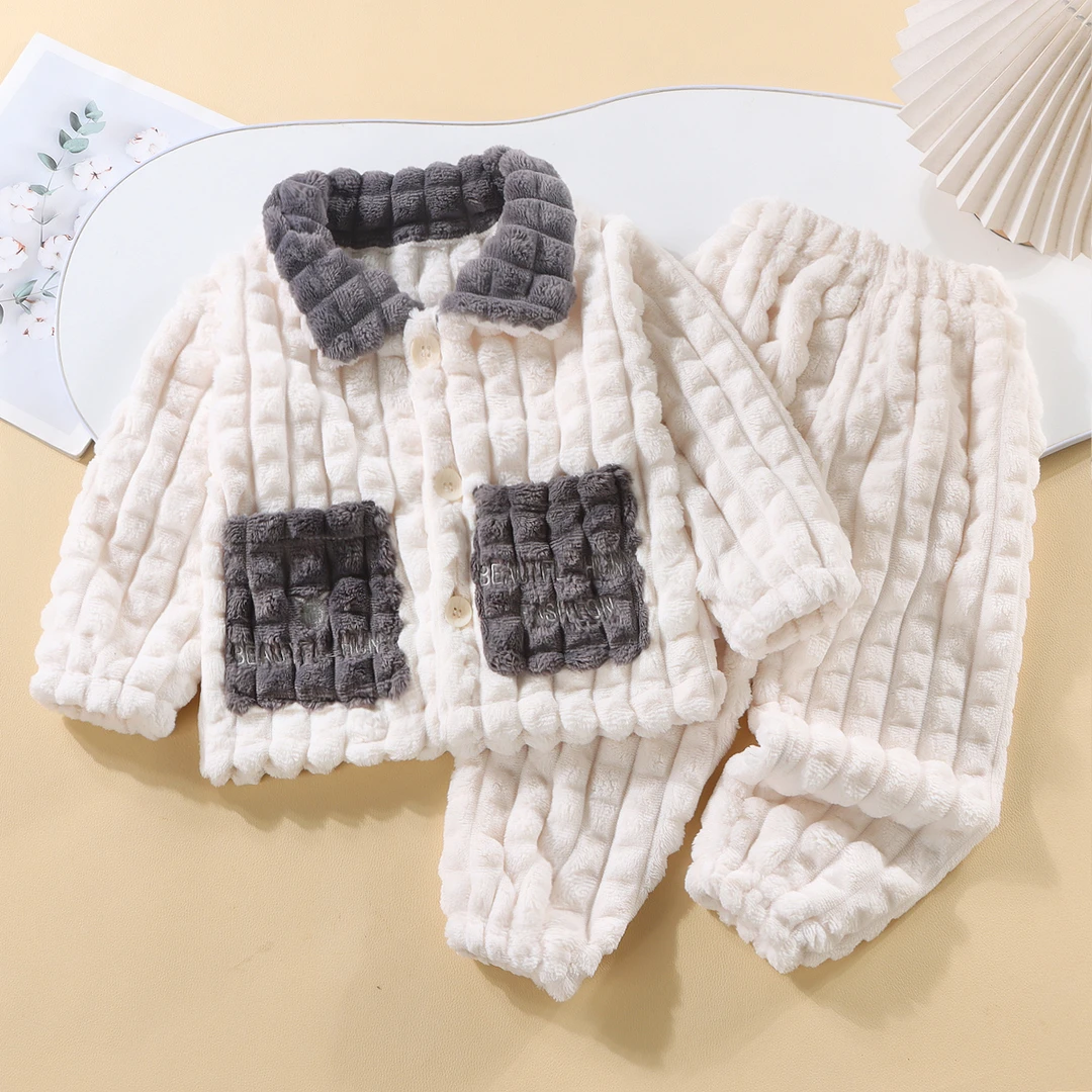 儿童保暖珊瑚绒儿童秋冬季睡衣法兰绒居家服男女童宝加绒加厚套装