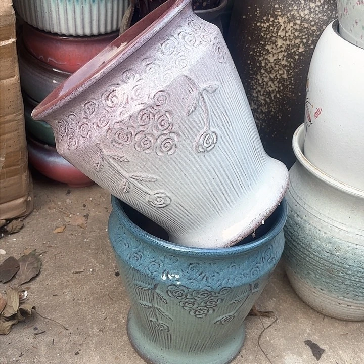 紫砂茶碗玫瑰两个口径20*22