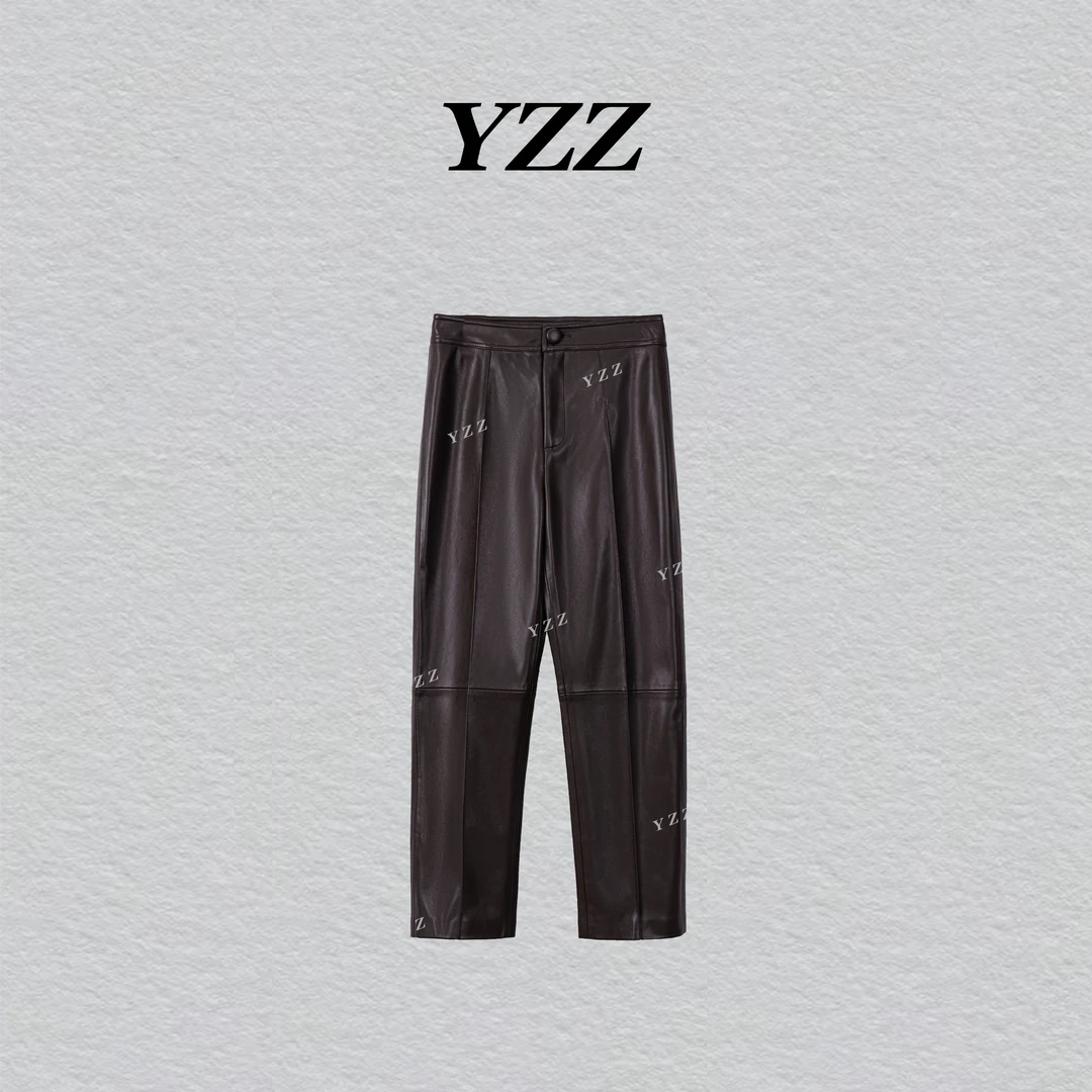 YZZ “比例裤”衣橱必备高腰通勤穿搭九分皮裤 810367
