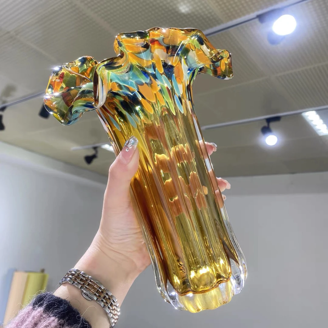 现代简约彩色手工水晶玻璃花瓶创意装饰摆件客厅家居电视柜礼品