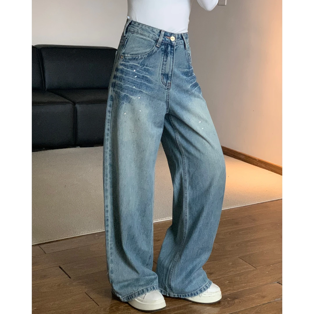 【美人鱼的眼泪】设计感显瘦高腰直筒牛仔阔腿#S3339