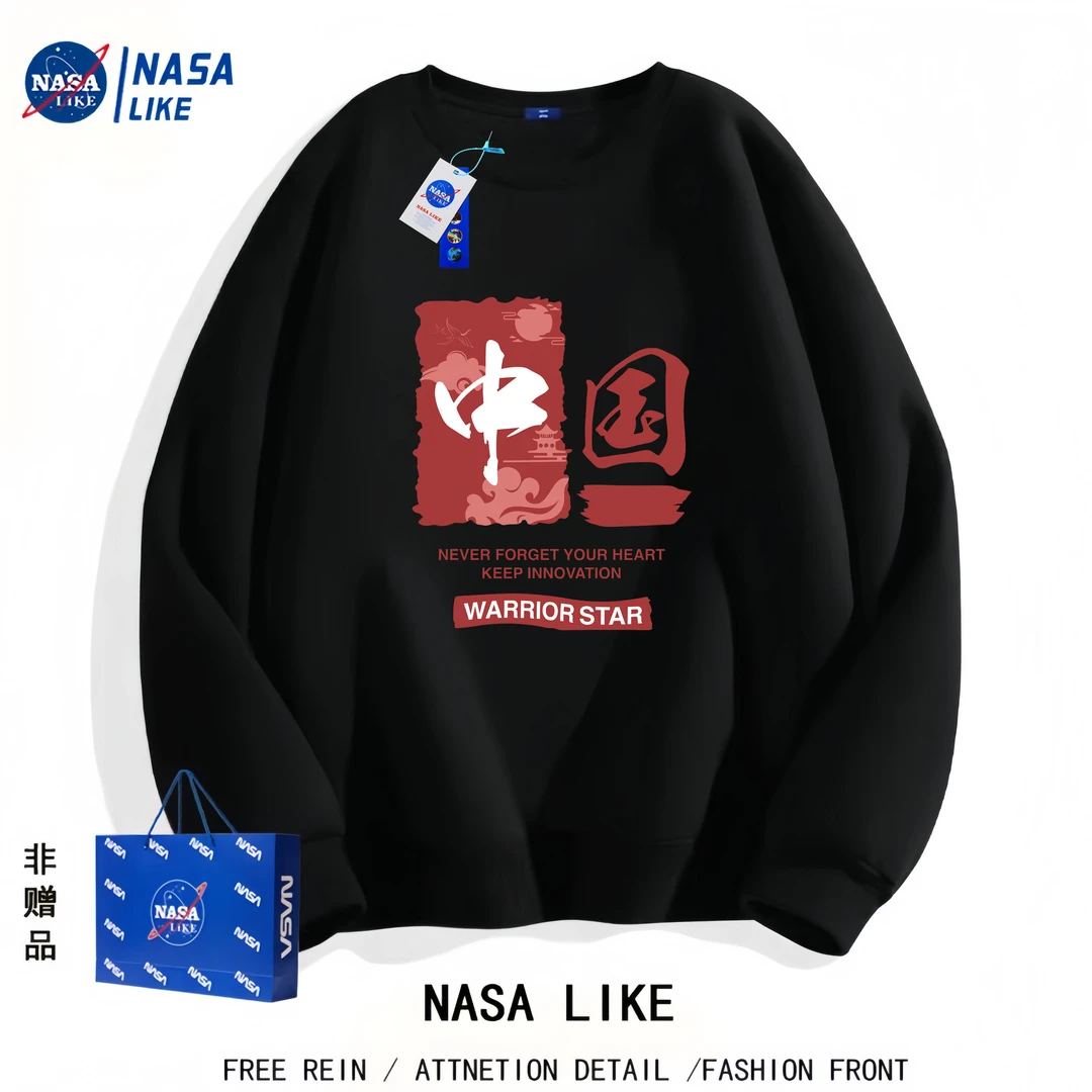 NASA LIKE联名款秋冬时尚新款男士百搭运动韩版休闲情侣圆领卫衣