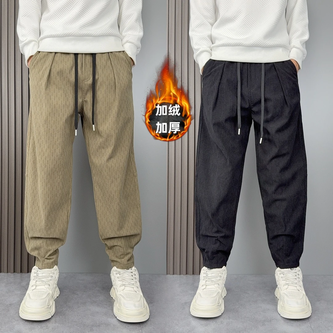 秋冬新款男加绒休闲裤潮牌灯芯绒束脚哈伦裤宽松时尚百搭运动卫裤