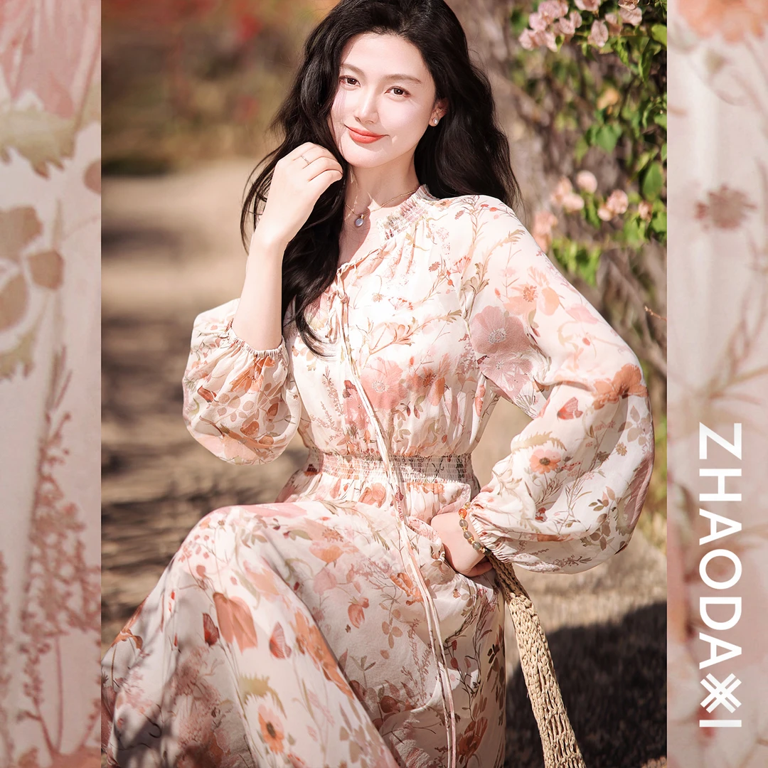 【赵大喜】现货！精巧线“莫奈花园真丝裙“ | 100silk 原创优雅迷人