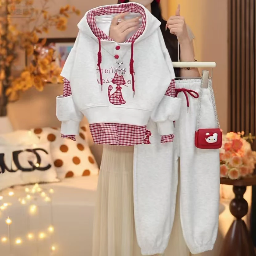 【米小逗】2025女童秋款洋气休闲运动时尚显白洋气连帽韩版套装m160
