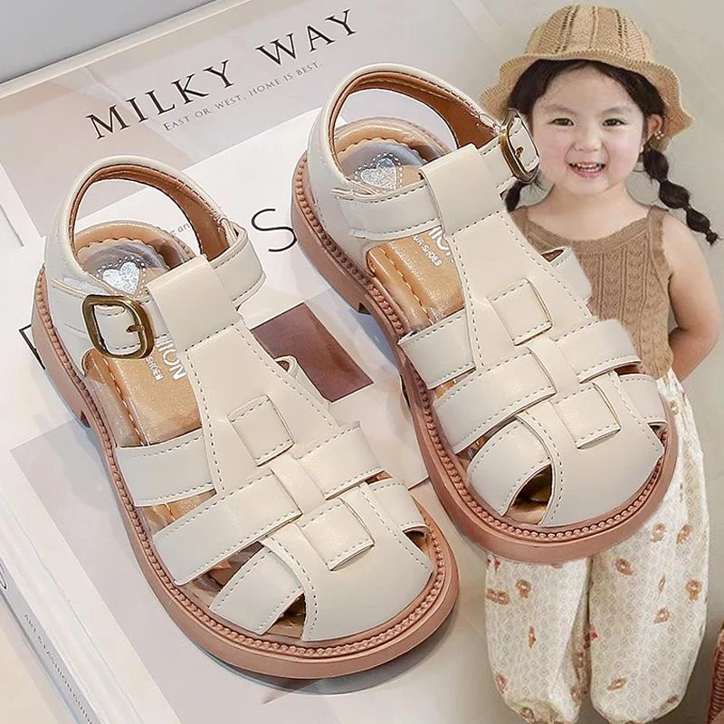 女童凉鞋夏季2025新款儿童罗马鞋包头宝宝鞋子公主鞋软底小女孩