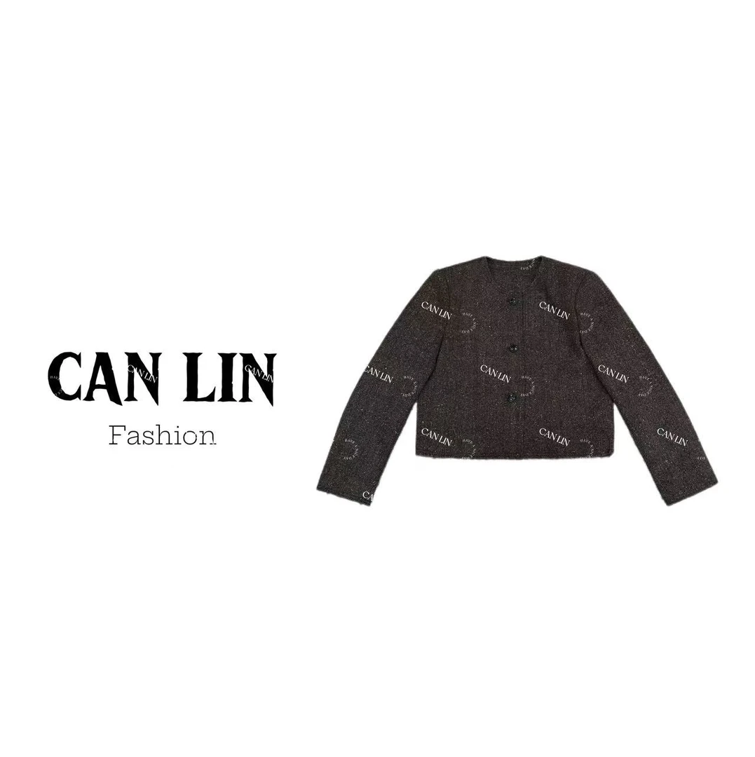 CAN LIN秋款圆领单排扣长袖羊毛短外套气质高级感百搭外套女