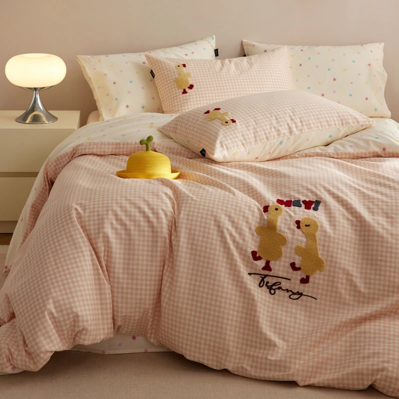 【呆萌2025】卡通小清新全棉刺绣三件套四件套床单宿舍春夏新款