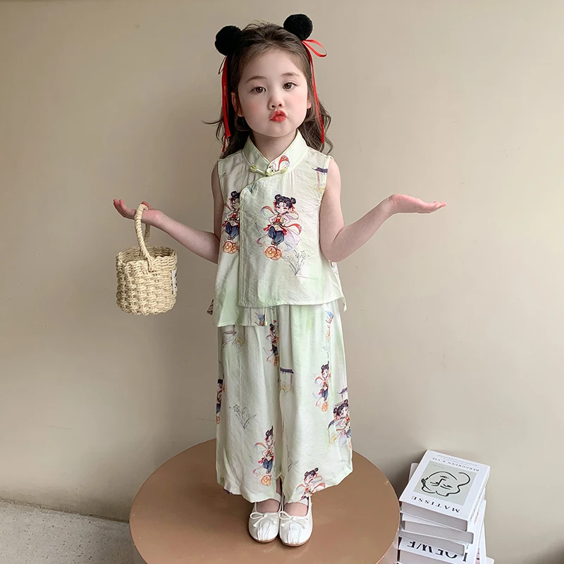 女童夏装套装中国风薄款洋气2025新款儿童装女宝宝哪吒两件套复古