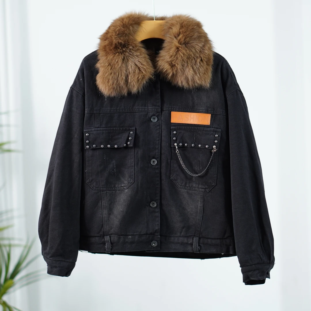 【艾OW】Y508 女装冬加绒牛仔外套黑色AWH21DYIN9633-1