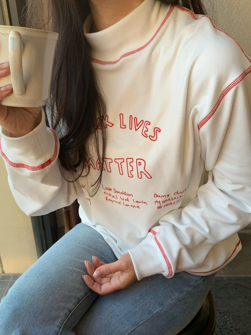 韩代.明线字母  德绒半高领打底衫L25121209