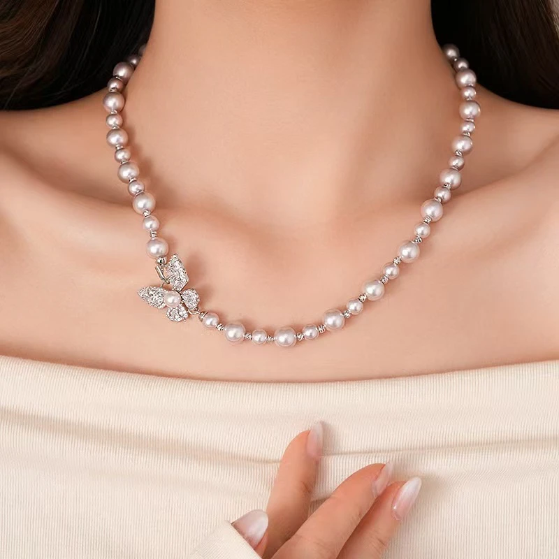 非金属仿珍珠项链 涵儿家 高级感甜心仿珍珠蝴蝶精致项链