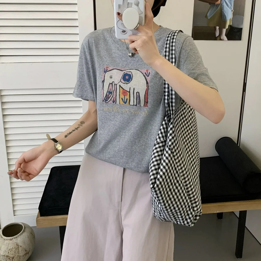 雪花棉短袖T恤女印花韩版上衣百搭T恤1030
