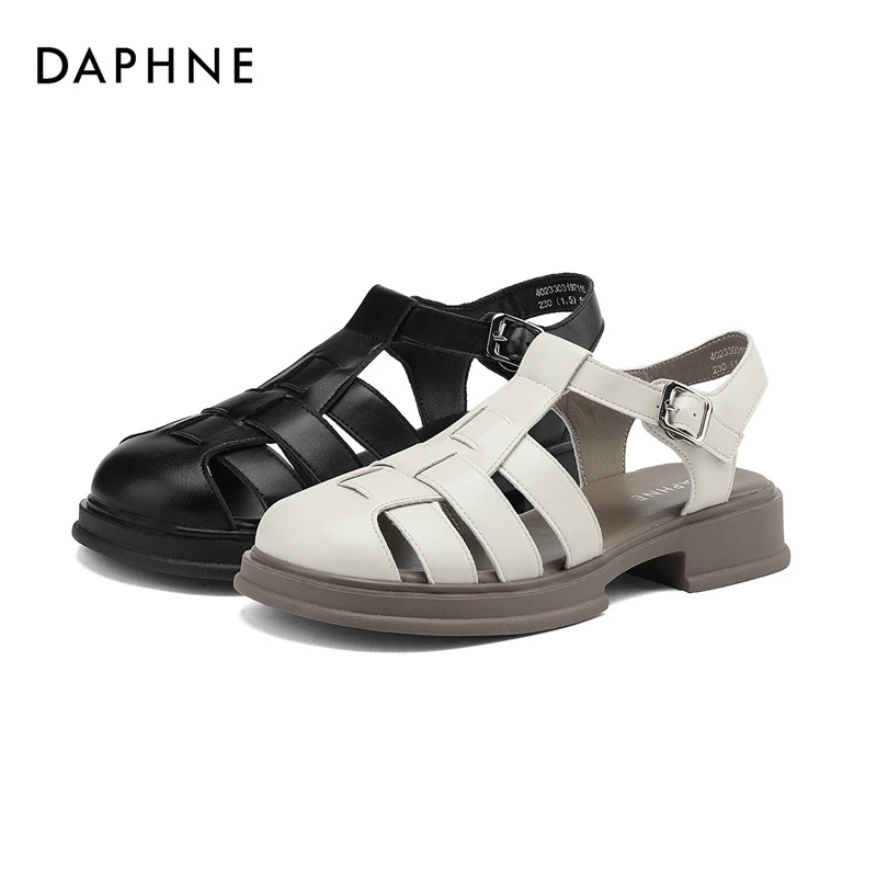 达芙妮小个子松糕厚底罗马凉鞋女2025新款夏季外穿编织包头猪笼鞋