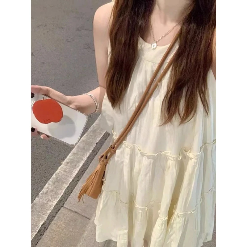 2025新款小个子吊带无袖挂脖连衣裙子女装夏季海边度假仙女沙滩裙