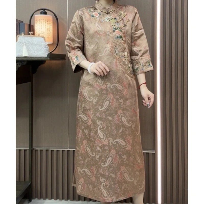 【沁棠】新款新中式复古时尚气质显瘦连衣裙2025B3664——月月