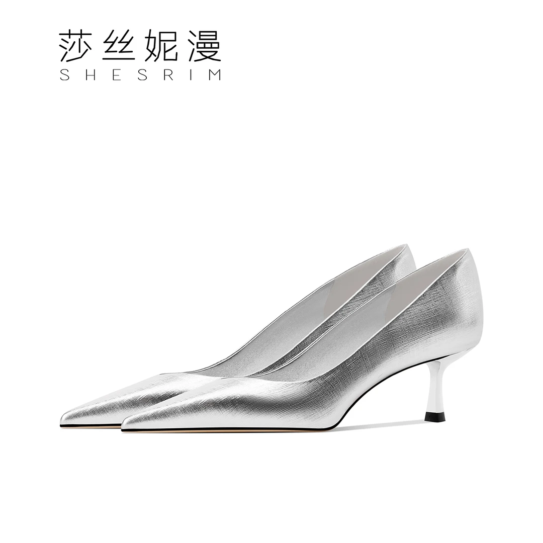 舒适低跟高跟鞋女2025春季新款牛皮百搭尖头细跟浅口单鞋不累脚