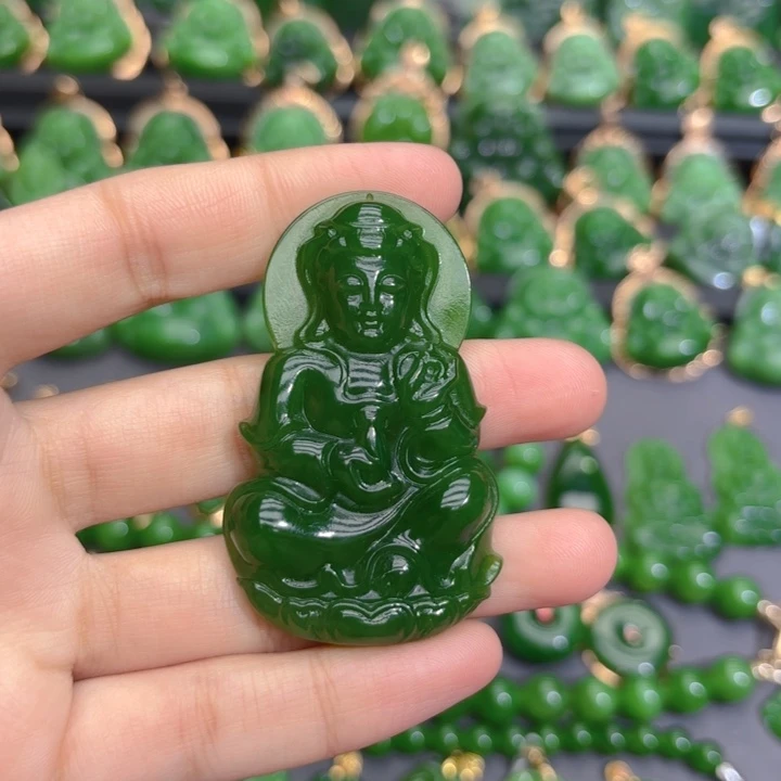 颈饰未镶嵌和田玉（碧玉）特价辣绿观音57m