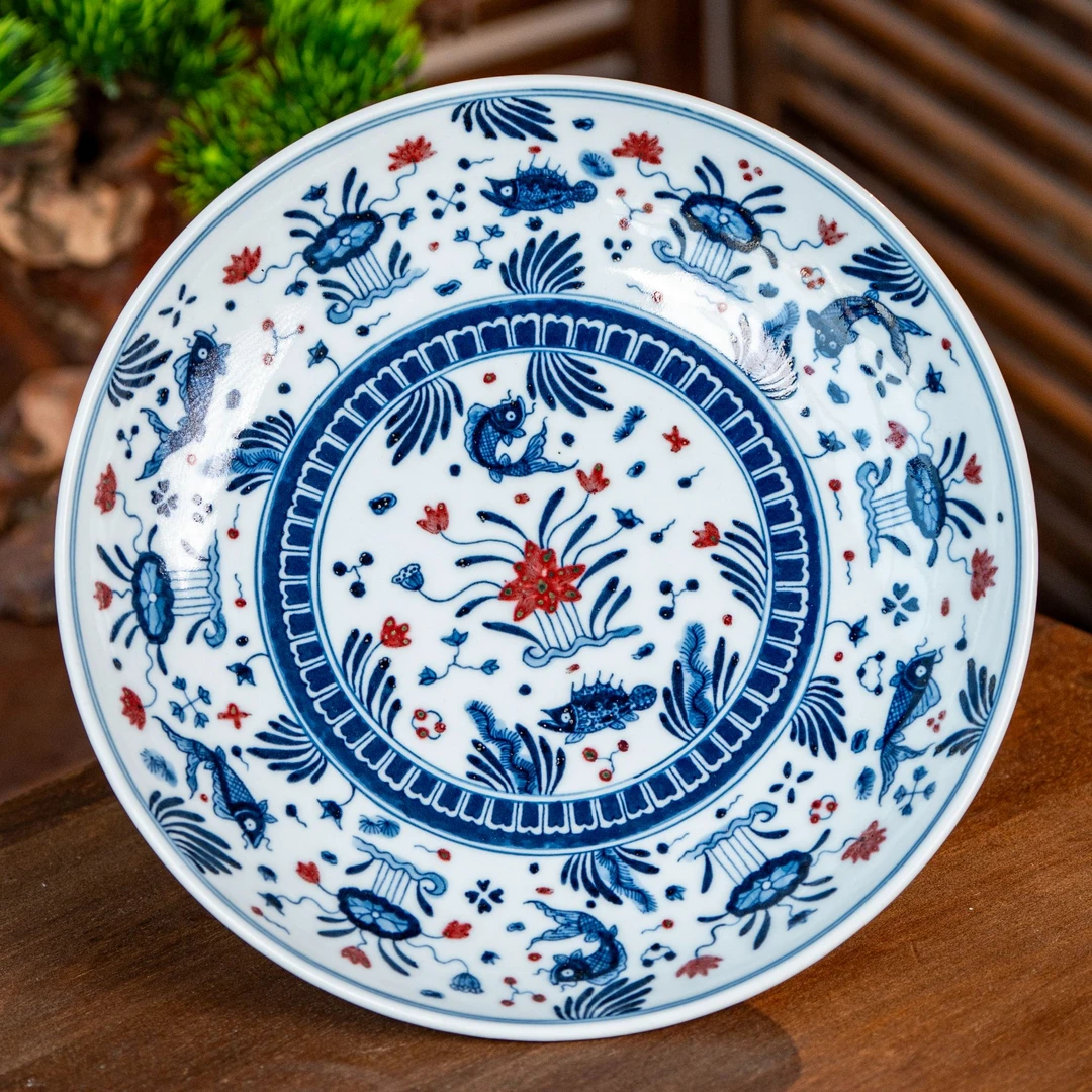 【明和堂】青花釉里红鱼藻大壶承纯手工青花瓷景德镇陶瓷茶器