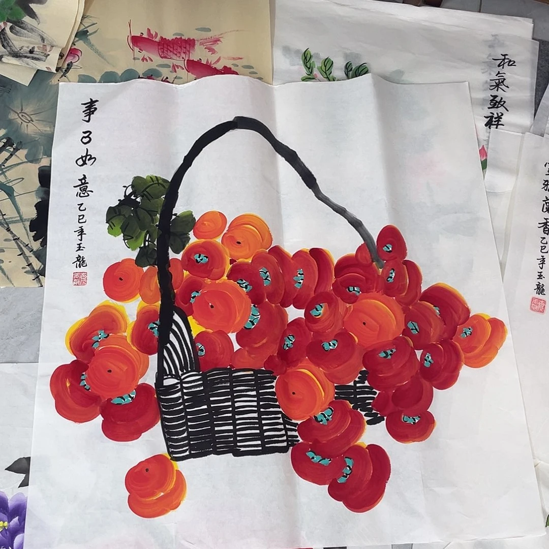 国画国画作品书法作品好原稿柿子70