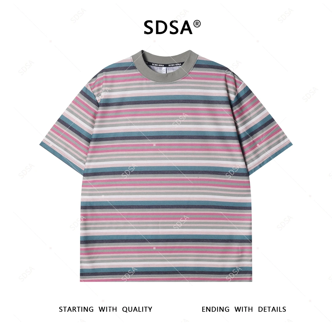 夏季高级感新款男士韩系青春活力T恤条纹设计短袖T恤百搭圆领时尚