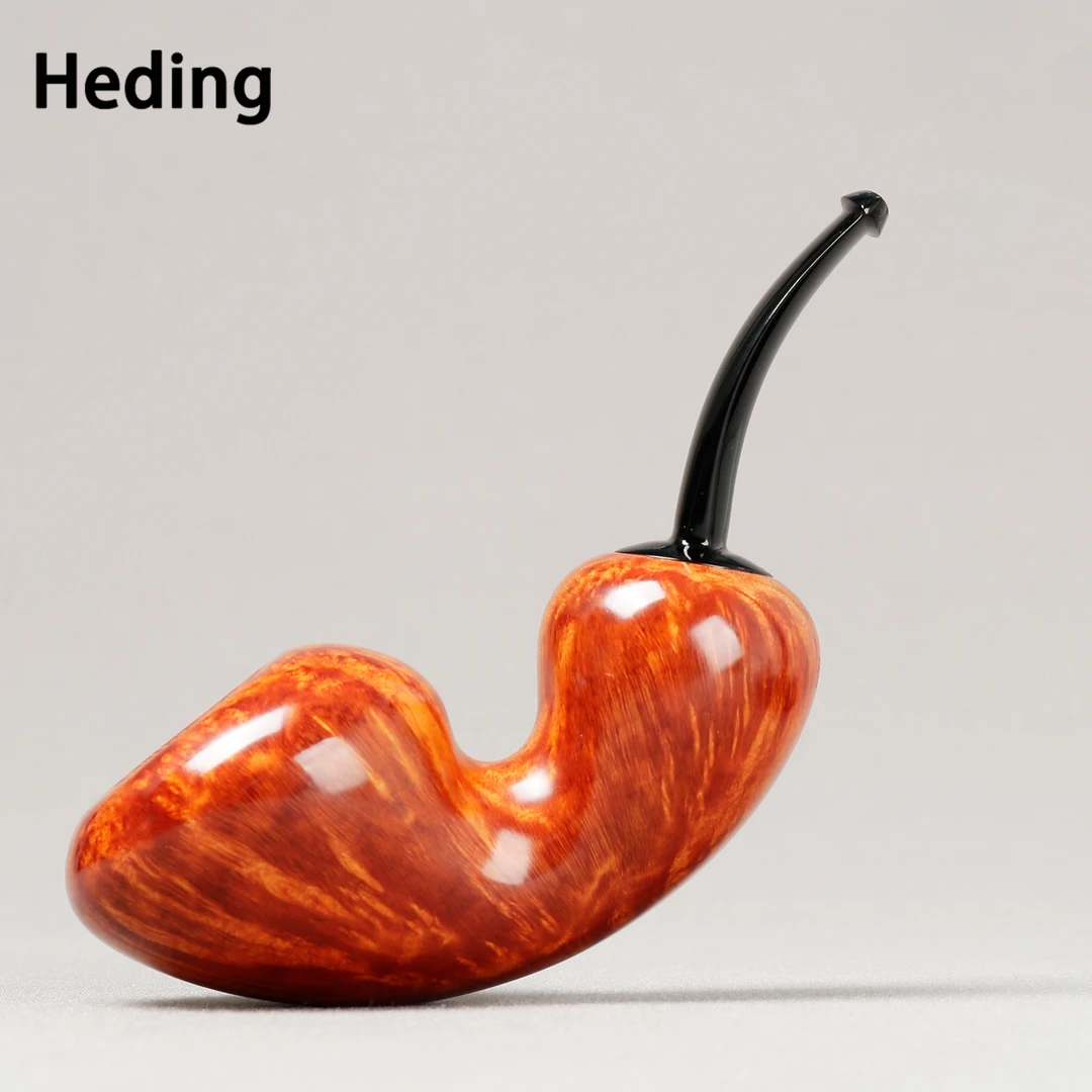 丹麦大师 Heding黑丁 浅色光面自由式河豚 3mm 手工石楠木烟斗
