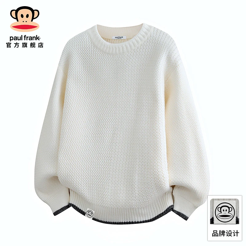 PaulFrank/大嘴猴圆领保暖针织毛衣男士秋冬新款宽松休闲打底上衣
