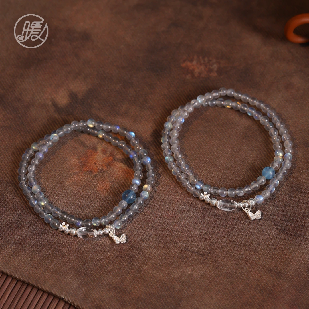 双圈长石灰月光手串4mm搭配小蝴蝶手链D3181多样性发一