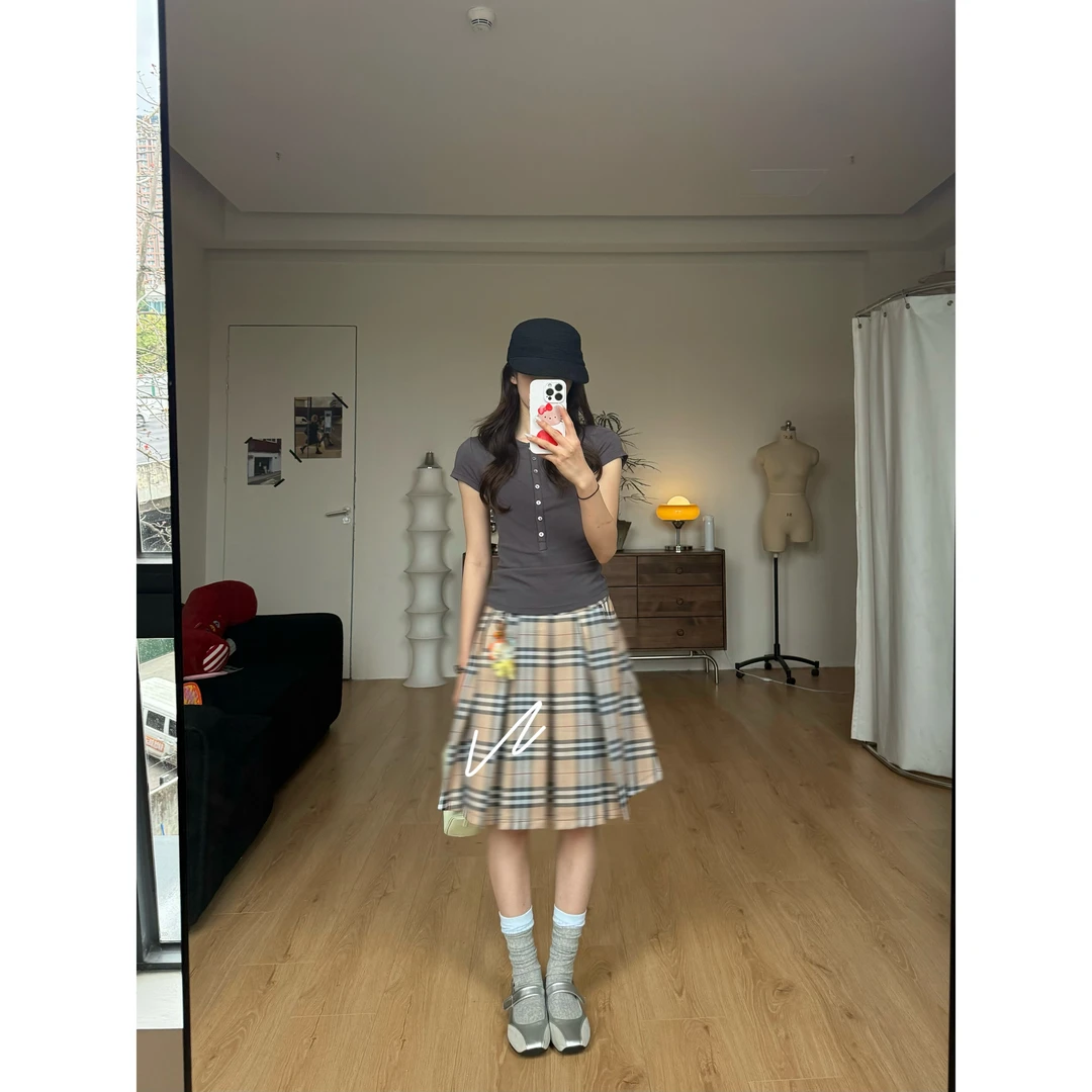 【NO退NO换】来自b0【百褶格子裙】设计感A字格纹百褶半身裙【B7631】