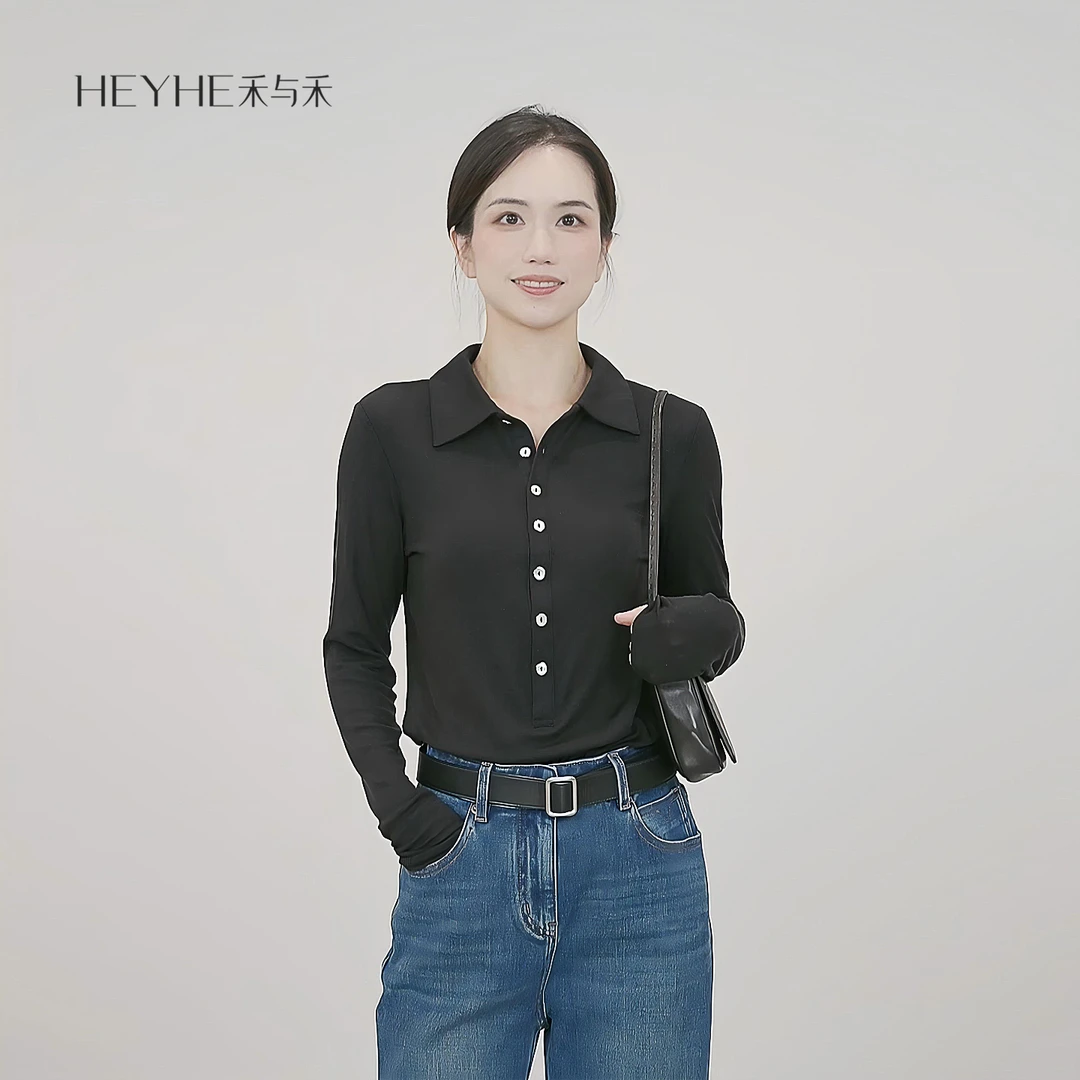 小禾【知识分子】莱赛尔水溶羊毛薄款亨利polo领百搭显瘦长袖针织衫