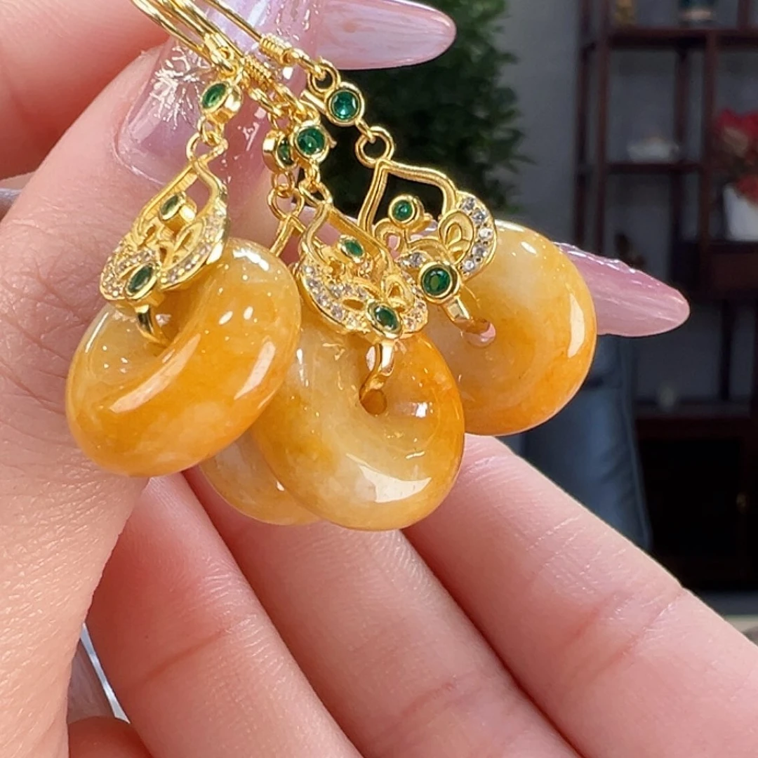 翡翠耳饰银S925镶嵌多样性发货一副