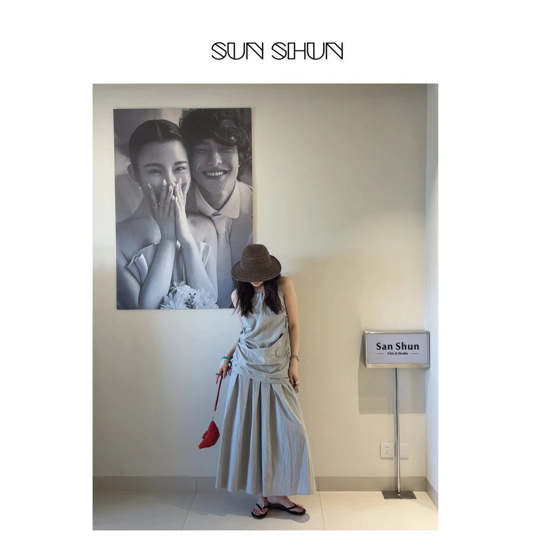 Sanshun-（迷雾森林）-慵懒风设计感拼接INS风收腰时尚套装女装