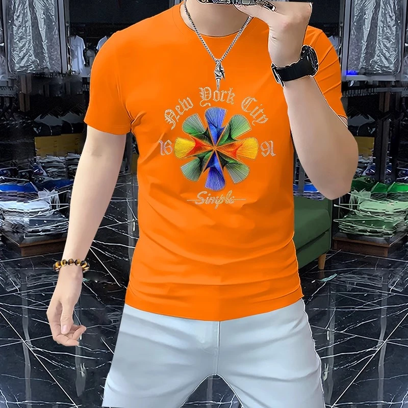 富比莫维夏季新款潮牌丝光棉短袖t恤男潮流修身薄款冰丝休闲