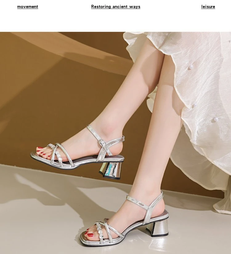 ALS7888夏季法式新款时尚镶钻粗跟百搭凉鞋