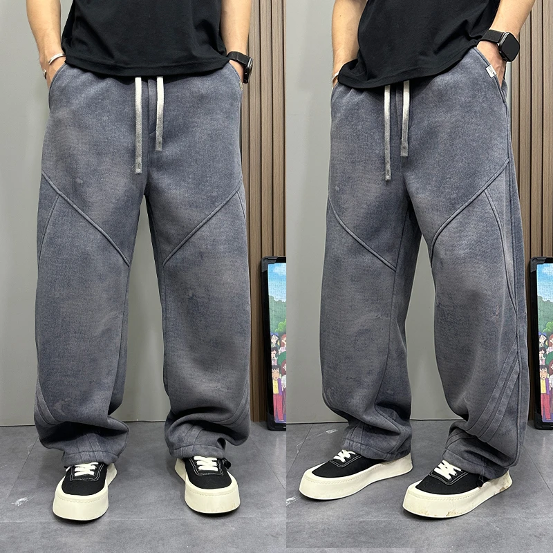 潮流美式复古扎染弯刀裤男秋季新款宽松阔腿休闲裤潮流百搭长裤子