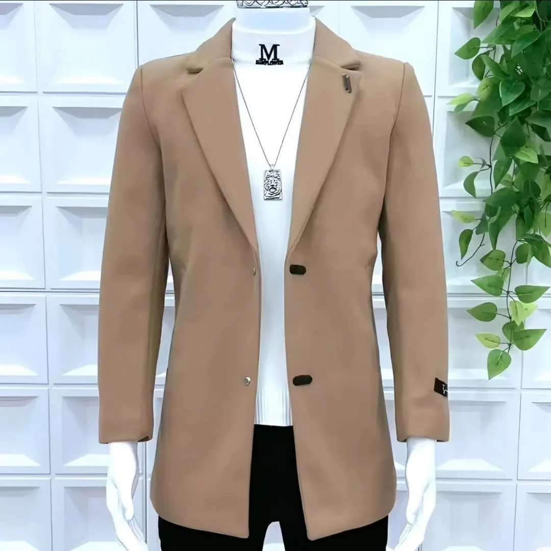 2026男士纯色毛呢夹克大衣简约气质网红男外套潮流风衣新款中长款