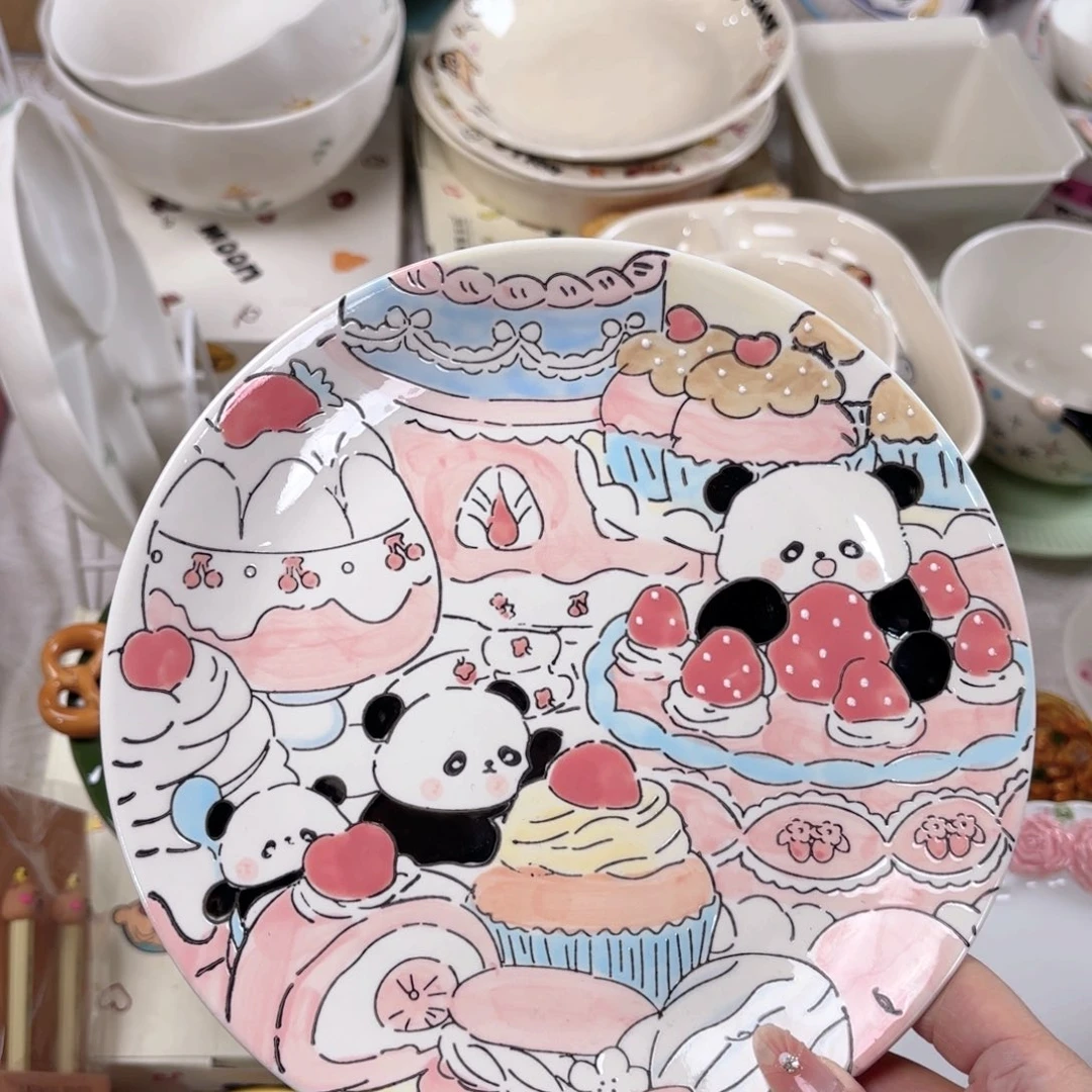 陶瓷熊猫派对八寸餐盘正品