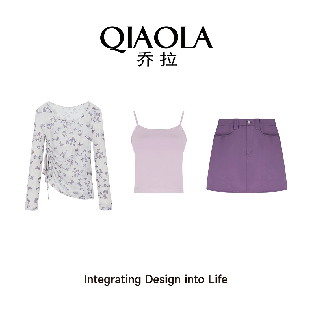 QIAOLA/乔拉【紫雾奇境】夏弹力针织彩色水洗牛仔中式上衣裙子预售