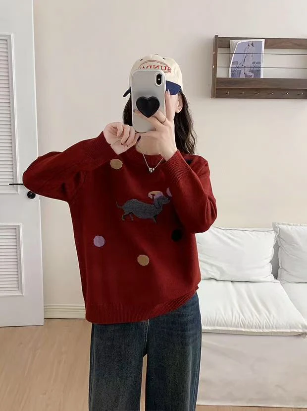 小狗女士套头毛衣软糯厚实保暖发热百搭针织