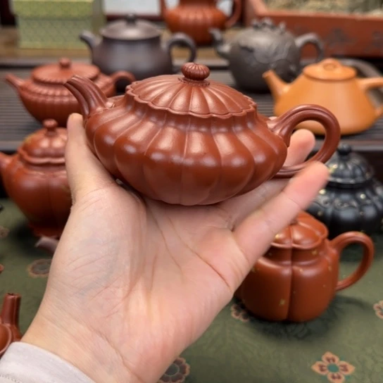 曲***觞宜兴紫砂舒合朱泥