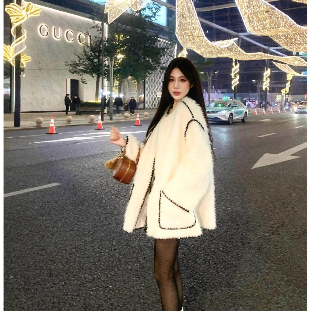【清仓特惠】【ZHOU周周】奶白色仿羊羔毛毛绒外套女秋冬2024年新款宽