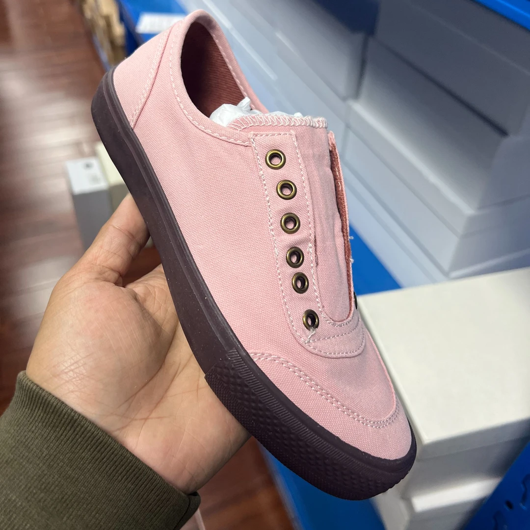 断码！水洗硫化山茶花粉色帆布鞋