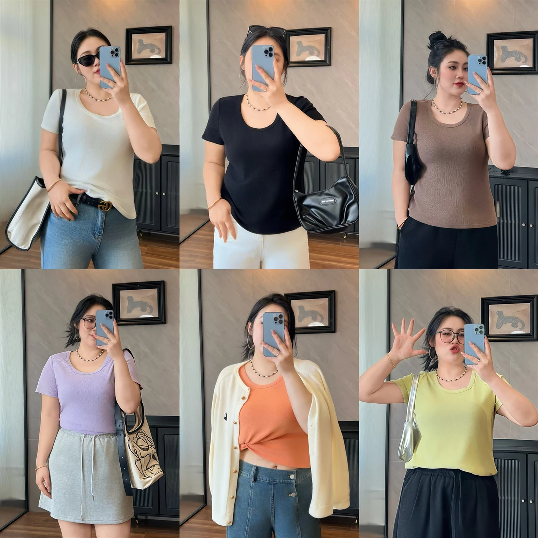 神户少女 / 加厚磨毛短袖T恤13976花契200斤胖mm春季休闲时尚1