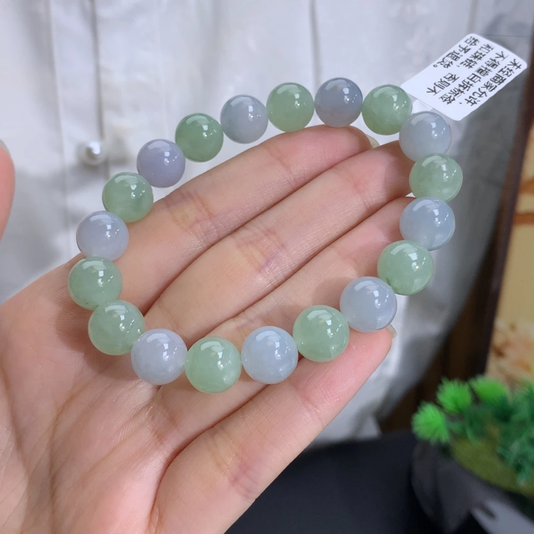 未镶嵌手串翡翠卡10冰润双彩紫加绿