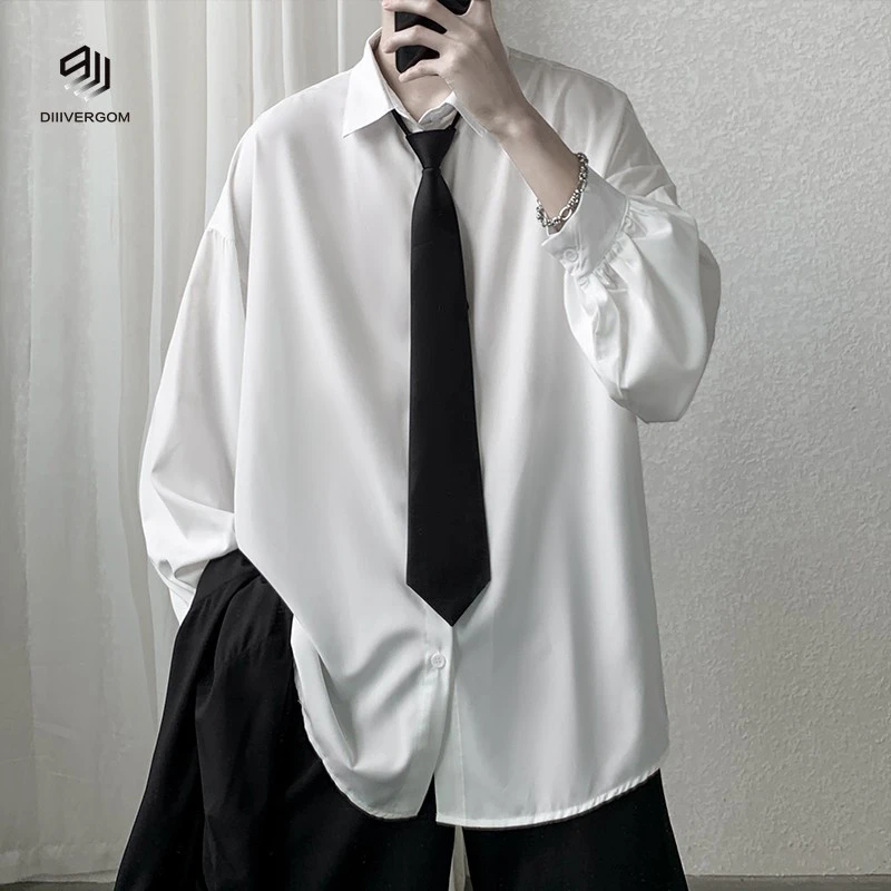 DIIIVERGOM高级感冰丝领带衬衫男长袖夏季大码潮流宽松痞帅制服垂