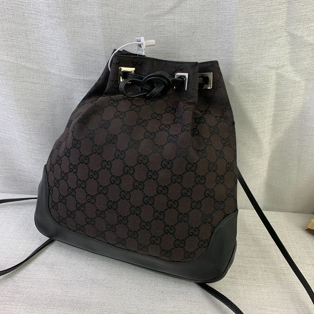 95新 GUCCI/古驰 黑花双肩包/FYWJ08927038/7038/瑕
