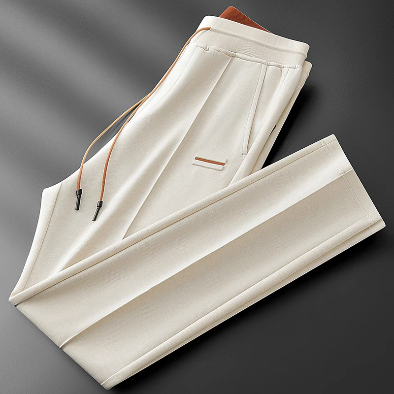 秋冬轻奢意式老钱风中腰卫裤天丝羊毛男士亲肤柔感直筒运动休闲裤